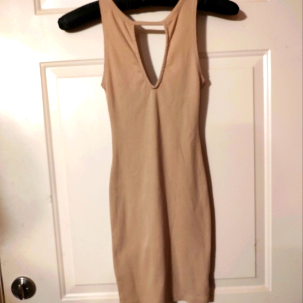 🤎 Fun Sexy Tan Ribbed Bodycon Dress - XS